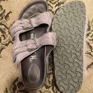 Birkenstocks Size 42 Grey Pony Worn Once